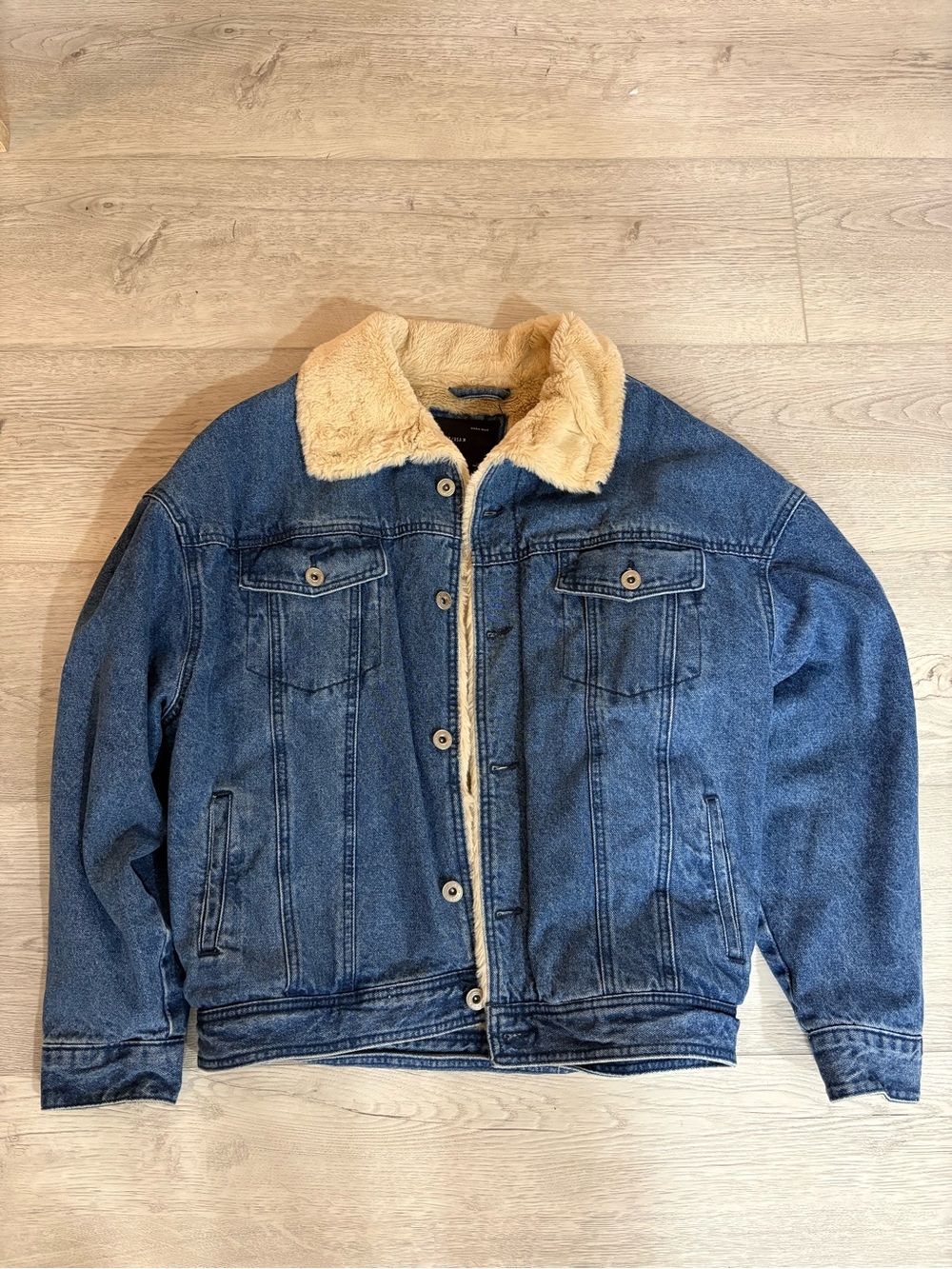 Zara blue denim Sherpa faux fur jacket